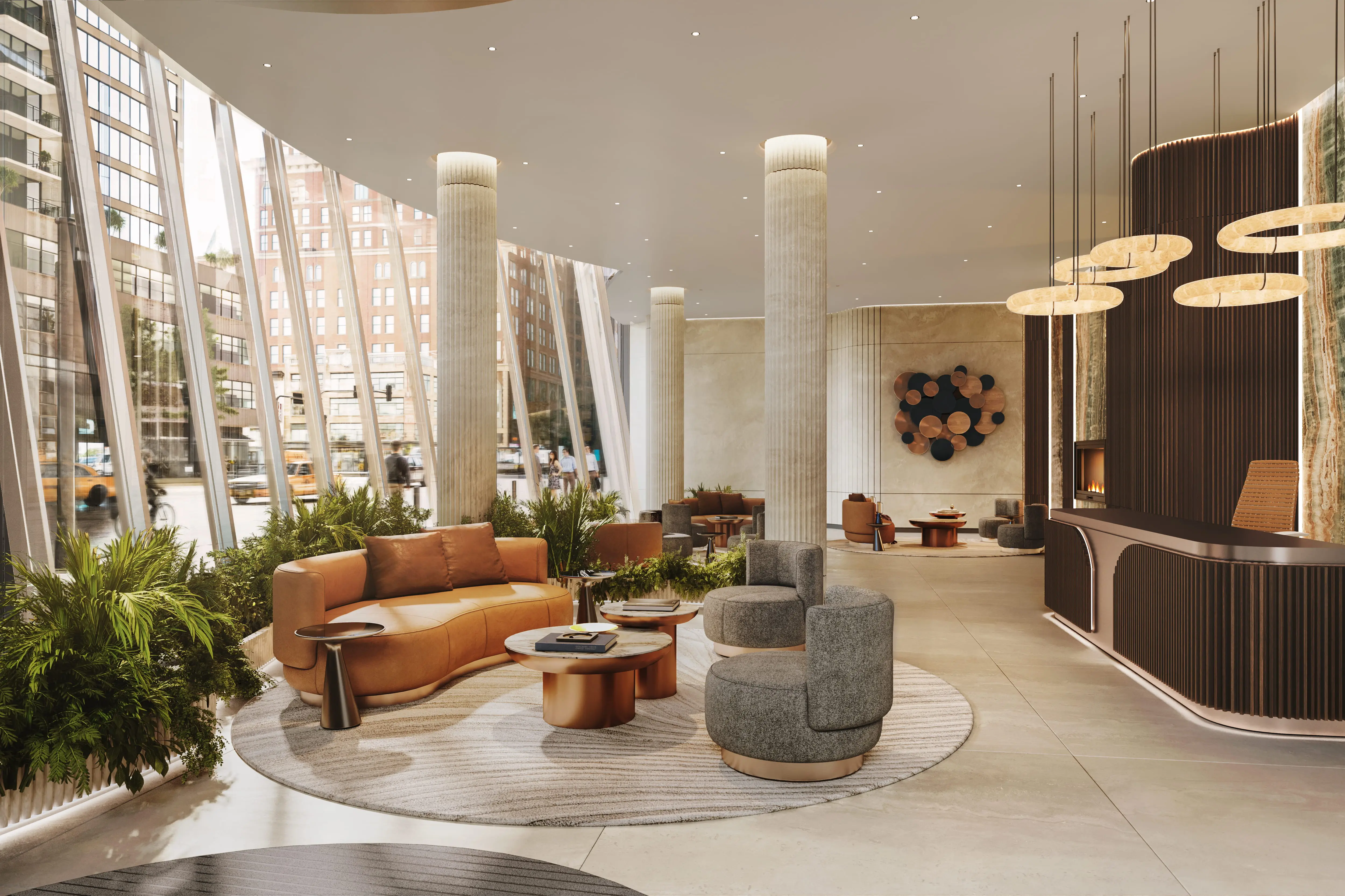 Lobby view of the 70-story Casoni skyscraper.