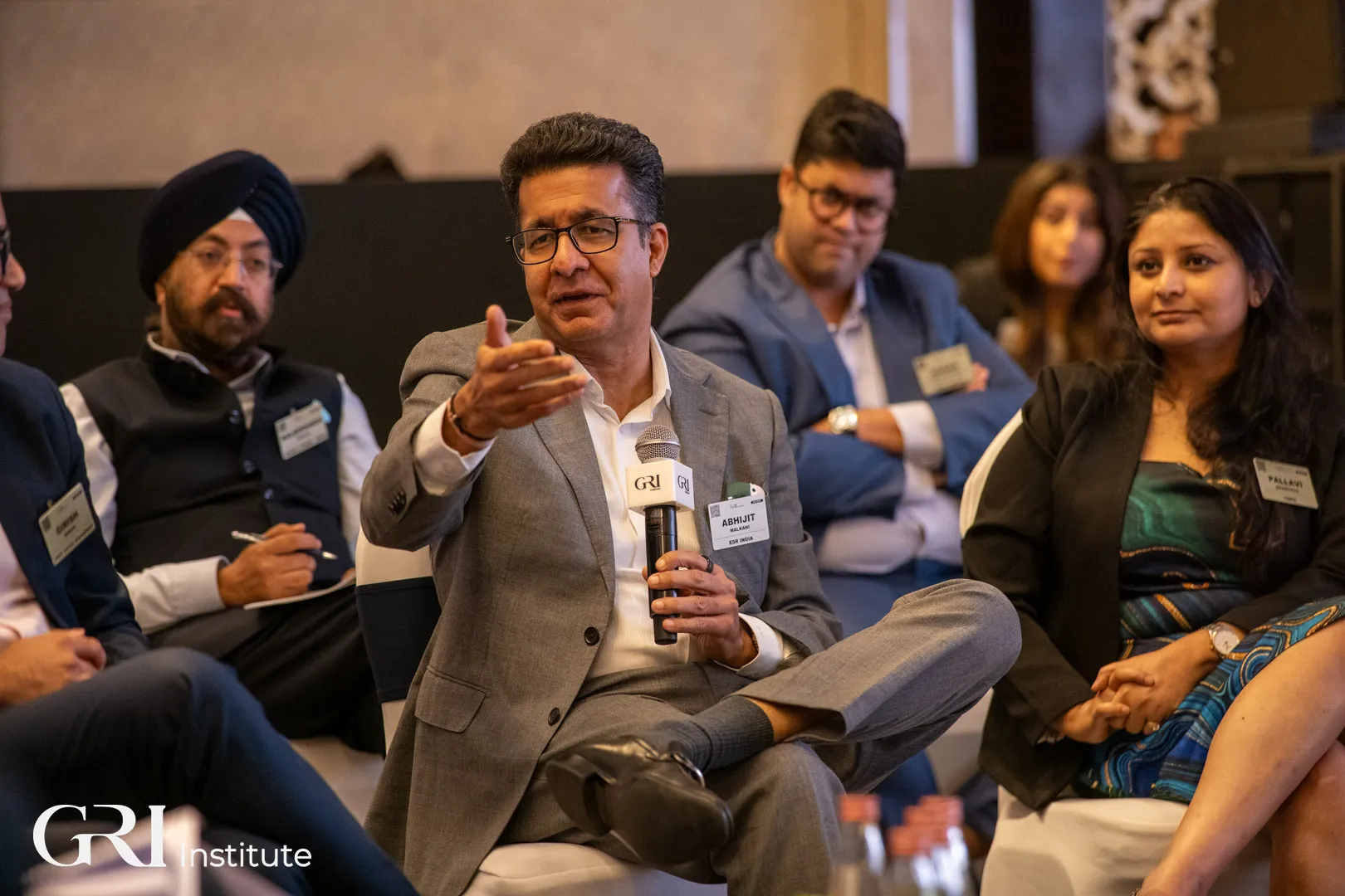 Formally dressed panellists discuss warehousing exit strategies at the India GRI 2025 Summit.