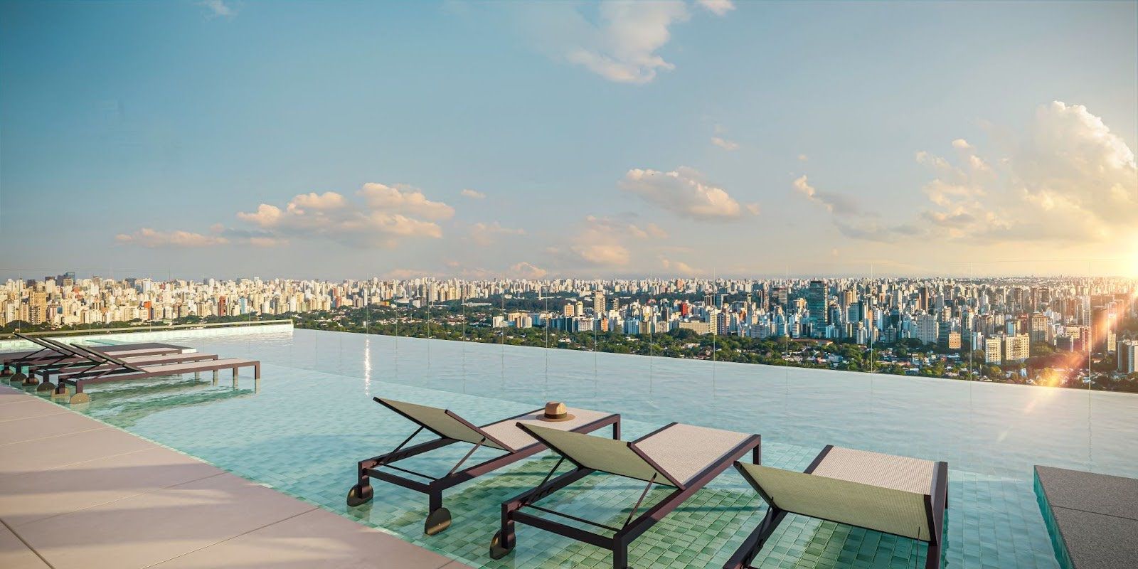 Foto de uma piscina em uma cobertura de prédio residencial de luxo e alto padrão